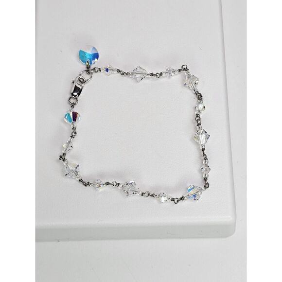 Unbranded Jewelry - 925 Sterling Silver & Iridescent Glass Bead Bracelet SZ 7.5